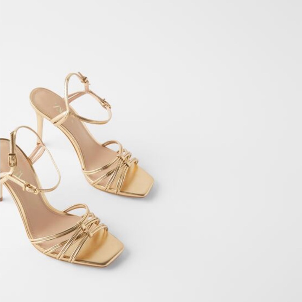 🆕ZARA High Heeled Sandals in Gold Women 7.5
